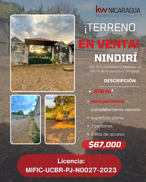 AG. SE VENDE TERRENO EN NINDIRI KM 27 CARRETERA MASAYA NINDIRI