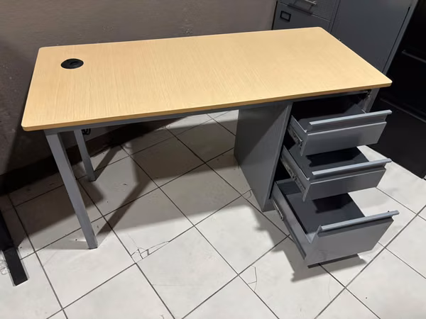 Executive desk for 3-pack office, and passes cables Tuscany style