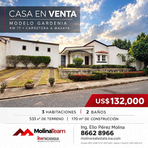 3 bedroom Gardenia model house for sale in km 17 Road to Masaya
