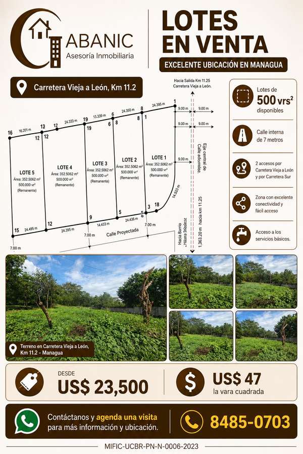 LOTES EN VENTA – EXCELENTE UBICACIÓN EN MANAGUA