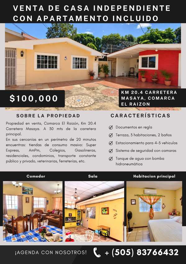 EM-House with Apartment included in Venta, Comarca El Raizón km 20.5 Carretera Masaya