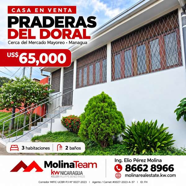 CASA EN VENTA | PRADERAS DEL DORAL   Cerca del Mercado Mayoreo, Managua.