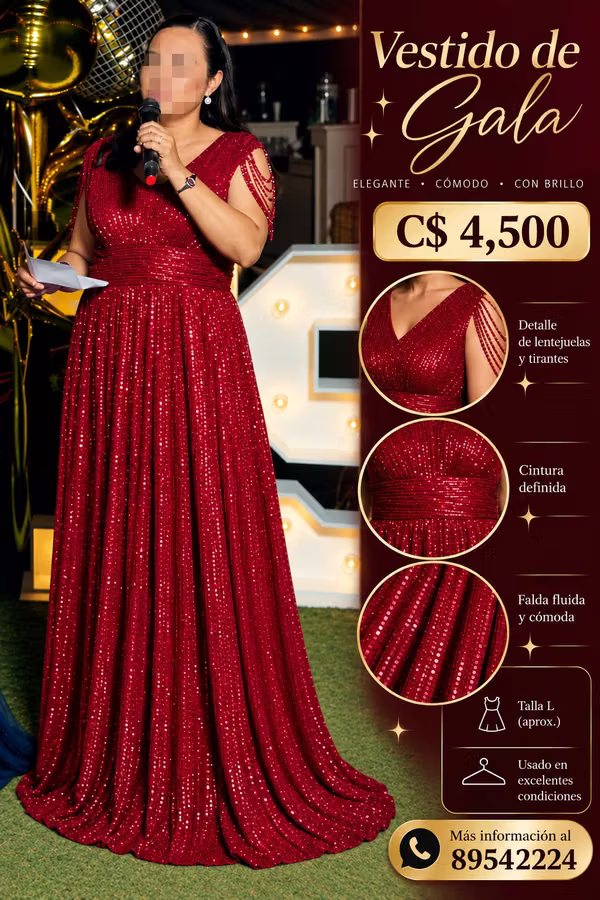 Long wine gala dress - size L