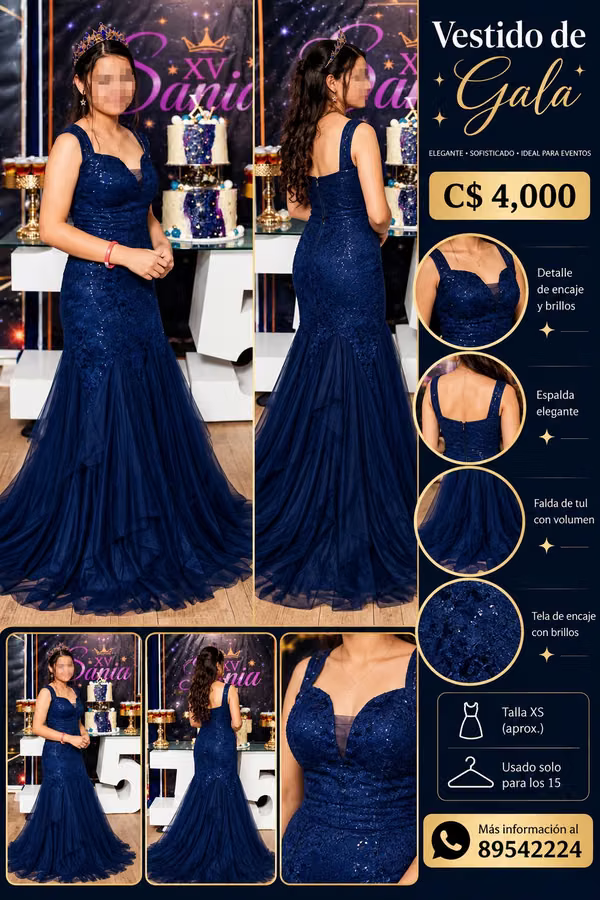 Marine Blue Gala Dress with Pedry - Size XS