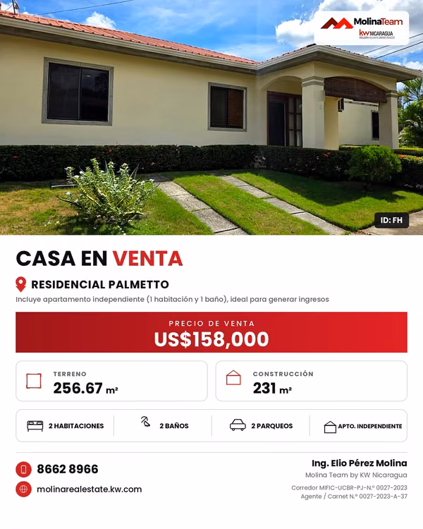 CASA EN VENTA | RESIDENCIAL PALMETTO