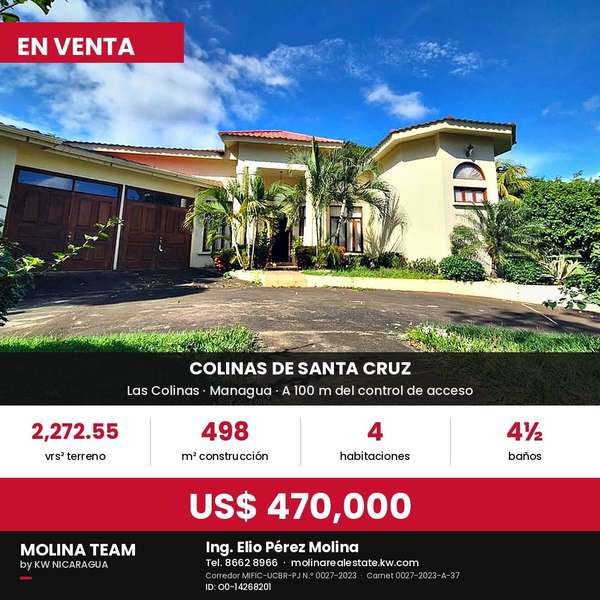 Luxury residence in Colinas de Santa Cruz, Las Colinas - 124; 4 hab · 498 m ² · Land 2,272 vrs ²