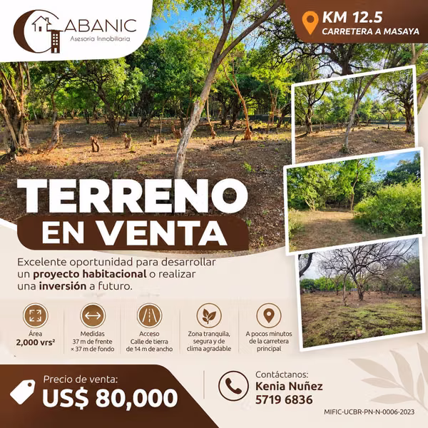 LAND FOR SALE - 124; KM 12.5 ROAD TO MASAYA