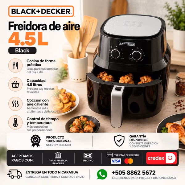 Black + Decker Air Freidora 4.5L-124; Black-124; New with Guarantee