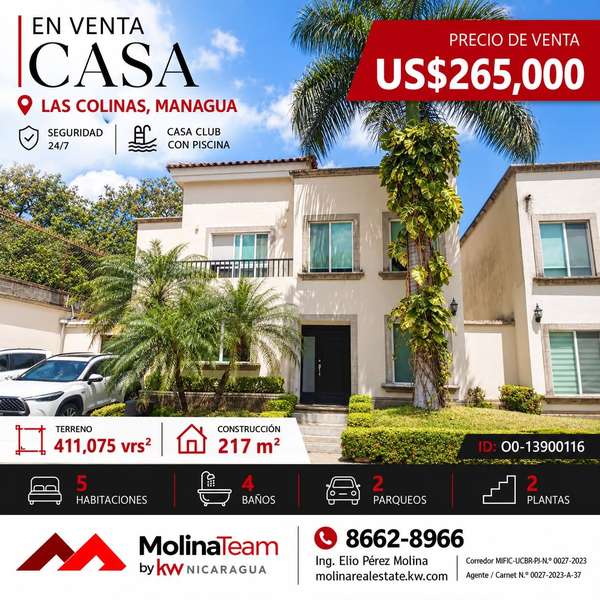 Casa de 5 hab. en Condominio Las Colinas con terraza, jardín y piscina