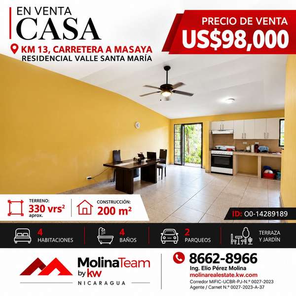 ¡CASA EN VENTA EN RESIDENCIAL VALLE SANTA MARÍA, KM 13 CARRETERA A MASAYA! 
