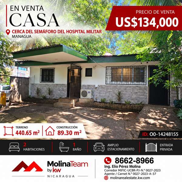 ¡CASA EN VENTA CERCA DEL SEMÁFORO DEL HOSPITAL MILITAR, MANAGUA!