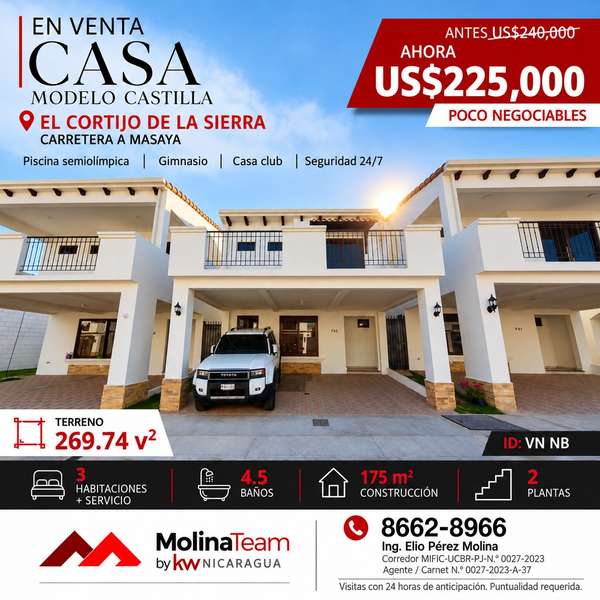 Casa en El Cortijo de la Sierra | 3 habitaciones + estudio y servicio | US$225,000