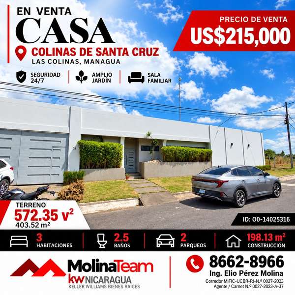   Casa moderna en Colinas de Santa Cruz | 3 hab, jardín amplio y vigilancia 24/7