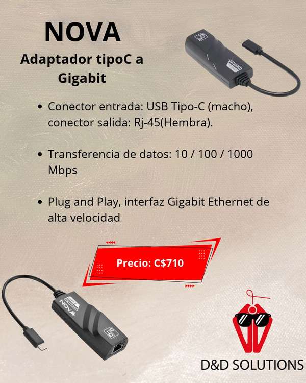 Adaptador Nova de Tipo-C a Gigabit Ethernet