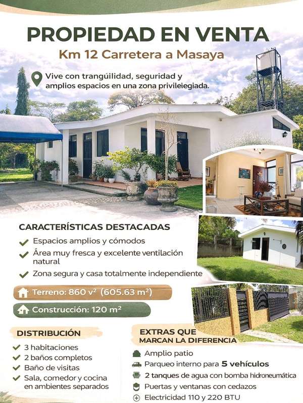 EM-Propiedad independiente estilo moderno en Venta, km 12 Carretera Masaya, Calle Los Vanegas