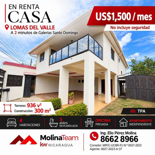 Casa en renta en Lomas del Valle | 4 habitaciones + apartamento | US$1,500