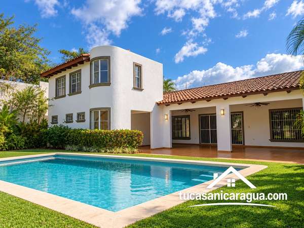 SE RENTA HERMOSA CASA ESTILO COLONIAL MODERNO CON PISCINA EN EL MIRADOR DE SANTO DOMINGO, MANAGUA