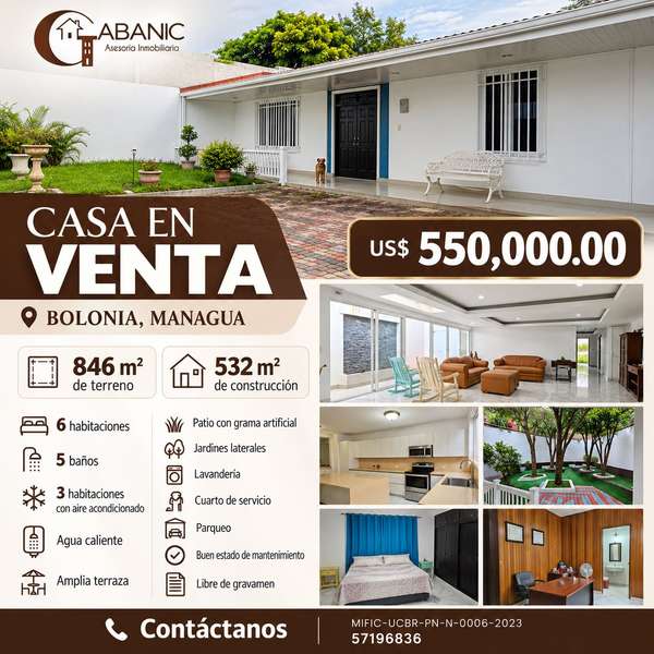  CASA EN VENTA EN BOLONIA, MANAGUA