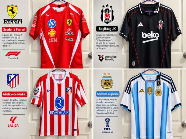 CAMISAS DEPORTIVAS – FÓRMULA 1, ARGENTINA, ATLÉTICO DE MADRID Y BEKTA