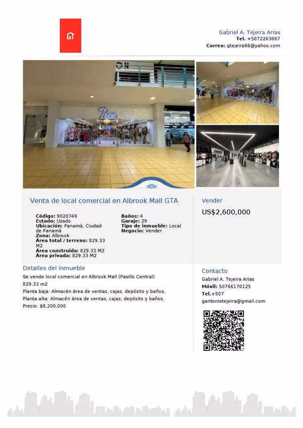 Venta de locales comerciales en Albrook Mall GTA
