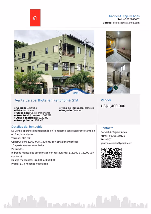 Venta de aparthotel en Penonomé GTA