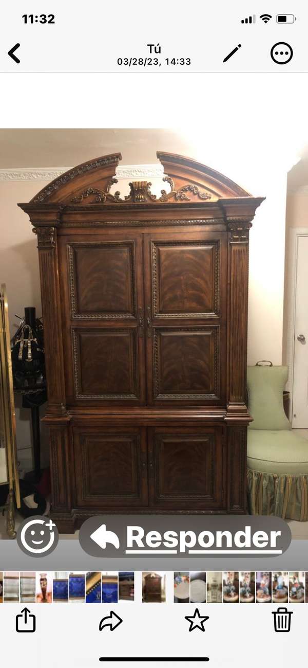 Mahogany furniture for TV. Two deep drawers at the bottom and a lot of space to save what you want