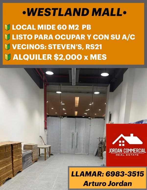 WESTLAND MALL LOCAL DE 60 M2 EN PLANTA BAJA Y LISTO PARA OCUPAR
