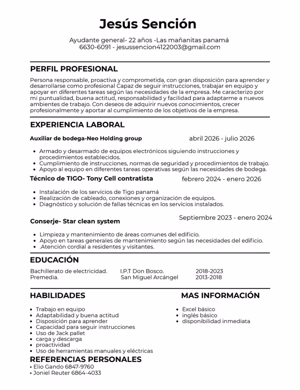 Ayudante general bachiller en electricidad