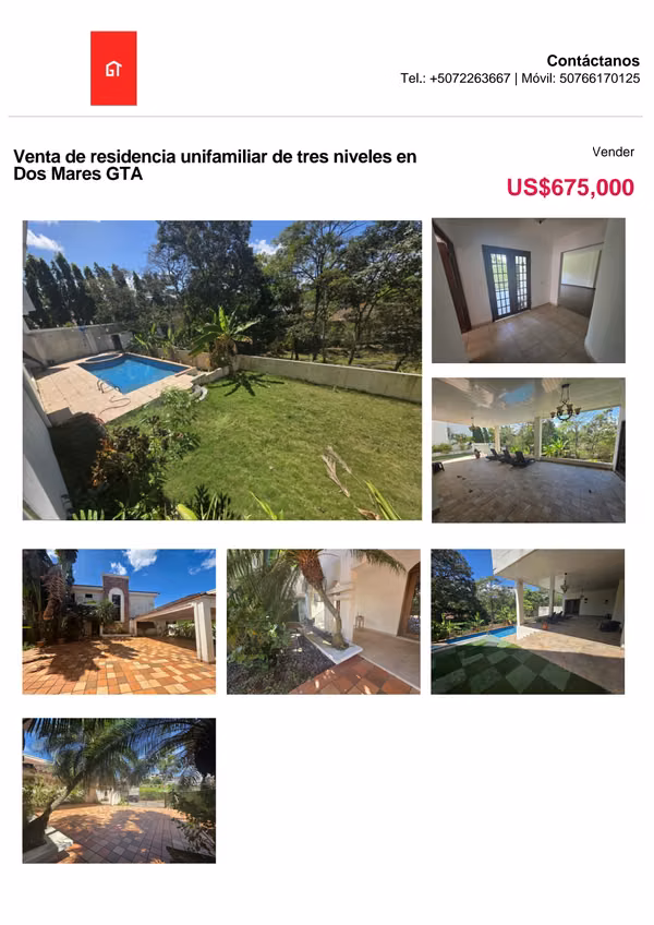 Sale of three-level single-family residence in Dos Mares GTA