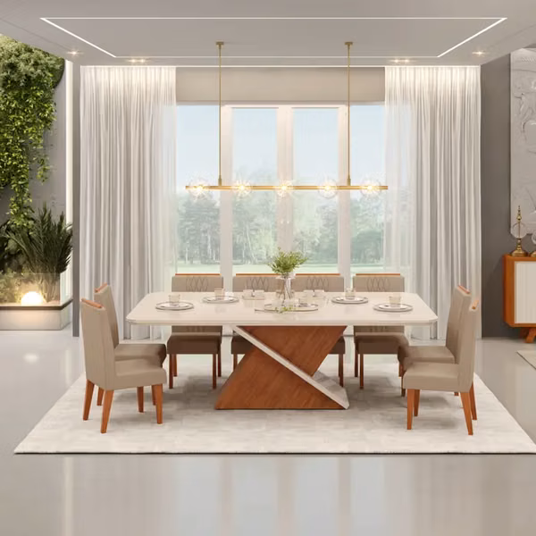 Mesa de comedor moderna de lujo con base geométrica – NUEVA (sin uso)