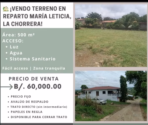 Se vende terreno en Reparto María Leticia, La Chorrera