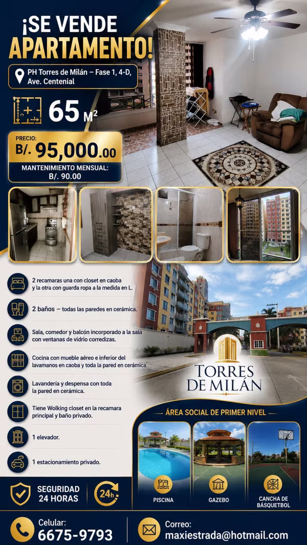 Apartamento en Venta PH Torres de Milán | 2 Recámaras | 65 m² | B/.95,000