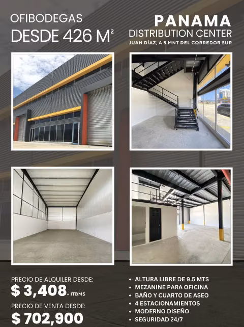 426 m² Office-Warehouse | 9.5 m Clear Height | 5 Min from Corredor Sur