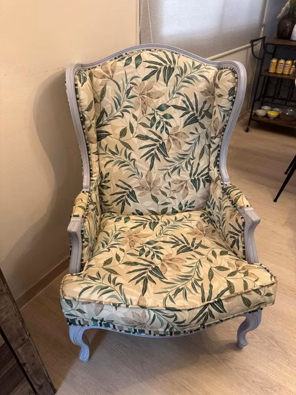 French style Bergère Butaca with botanical upholstery
