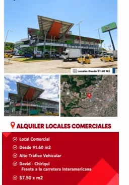 DAVID CHIRIQUÍ 92 M2 $7.50 x M2 ALQUILO FRENTE A CARRETERA INTERAMERICANA
