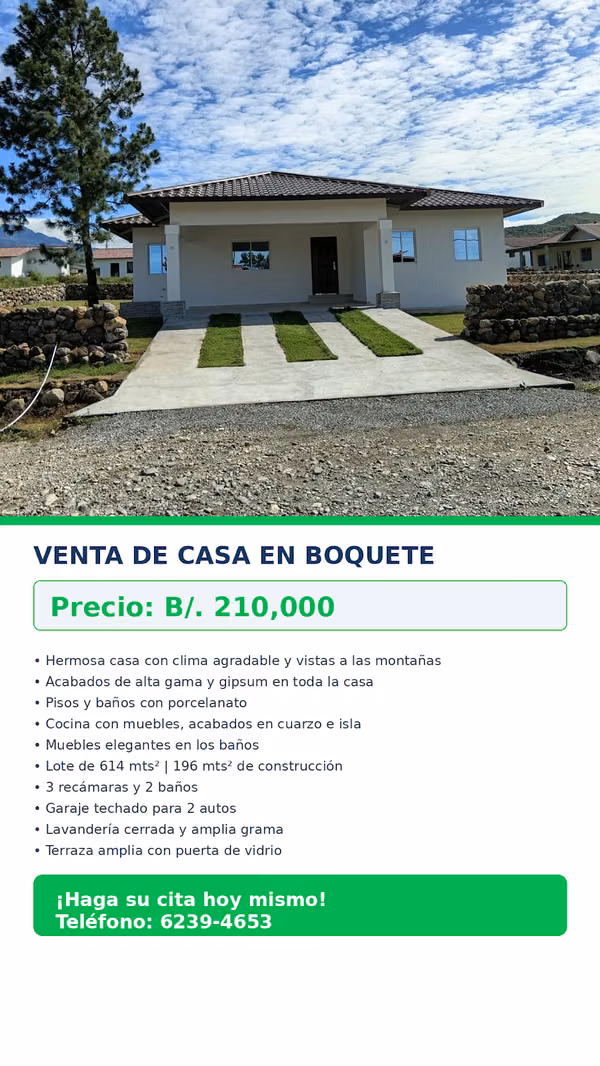 Vendo casa Nueva en Boquete Chiriquí  /