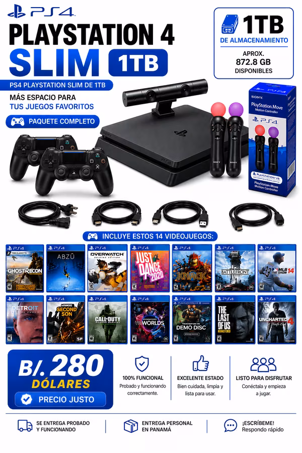 Sale of 1 TB PS4 Slim and all its accessories with 12 video games included