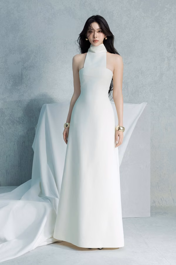Vestido blanco crema midi - Marca Lane JT - Talla L