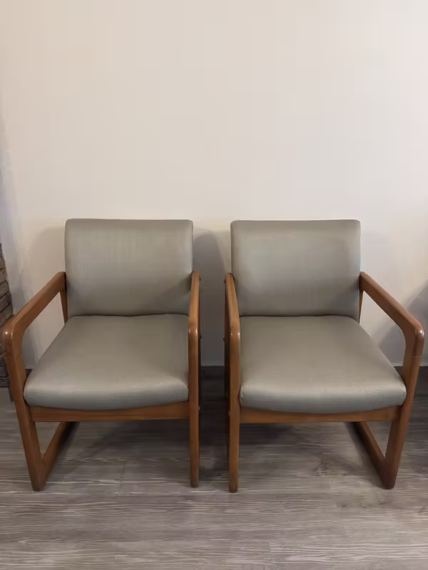 Title Pair of Solid Wood Mid-Century Armchairs — $220