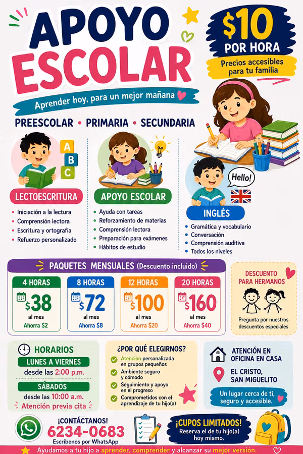 Apoyo Escolar y Tutorías | Preescolar, Primaria y Secundaria