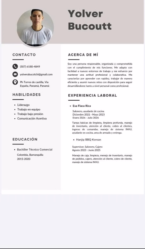 Salonero o Cajero