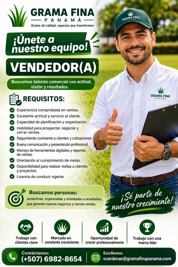 VACANTE | VENDEDOR(A)  GRAMA FINA PANAMÁ