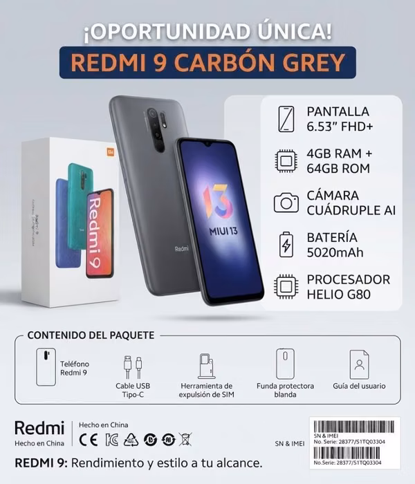 Xiaomi Redmi 9 Color Carbón Grey