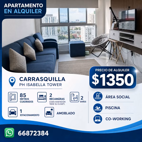 Apartamento Amoblado en Alquiler – PH Isabella Towers | Carrasquilla