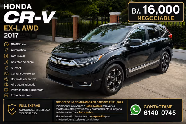 Honda CR-V EX-L AWD 2017 Full Extras – 104,000 km