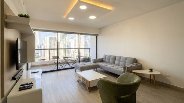 Furnished 3-bedroom apartment in Bella Vista with balcony and city view.