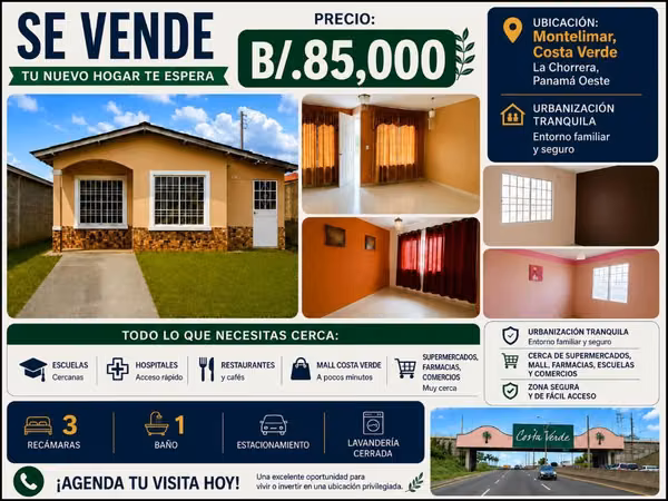 Casa en venta en Montelimar, La Chorrera – Cerca de Costa Verde