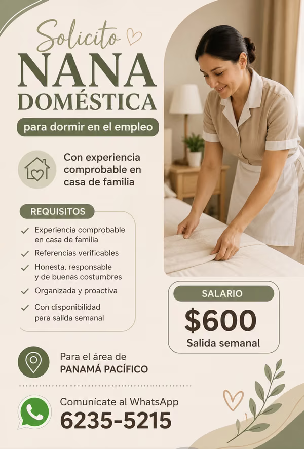 Doméstica Ninera para dormir en empleo con Contacto de exjefaa