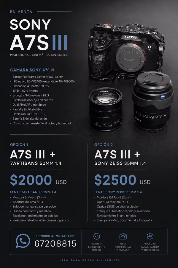 REMATE SONY A7S III + 50MM LENS F1.4 + ACCESSORIES