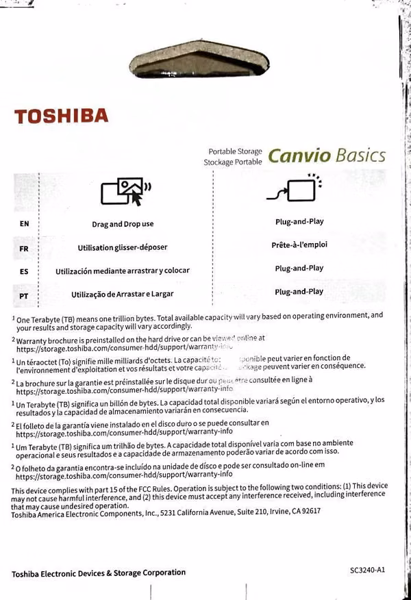 Disco duro externo de 1 TB Toshiba
